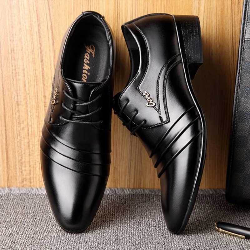 Mens Business Leather Shoes Casual Pointed Toe Formal Leather Lace-up Sleeve Low Top Plus-size Wedding Shoes for Men Y250715