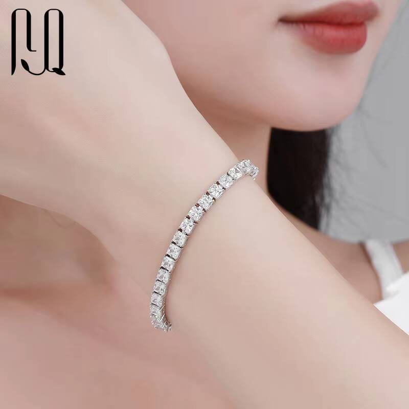 PYQ Men Women Hip Hop Iced Out Fine Jewelry Princess Cut 4*4mm Lab Diamond S925 Silver Vvs Moissanite Tennis Chain Bracelet