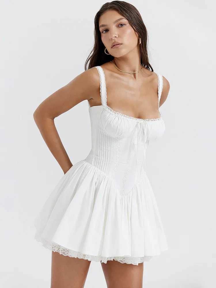 Articat Sexy Spaghetti Strap Bodycon Women Dress Lace Patchwork Camisole Skirt Waist Backless Dress Female Party Club Dresses R250716