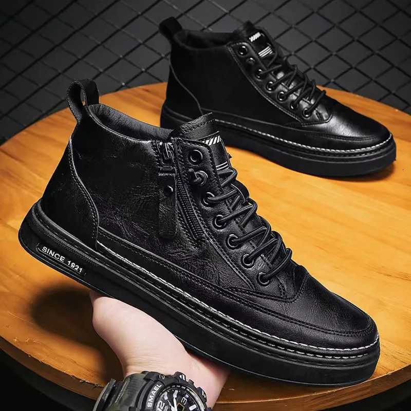 Handmade Leather Casual Shoes for Men Design Sneakers Man Comfortable High Top Boots Mens Loafers Platform Moccasins Driving W250716