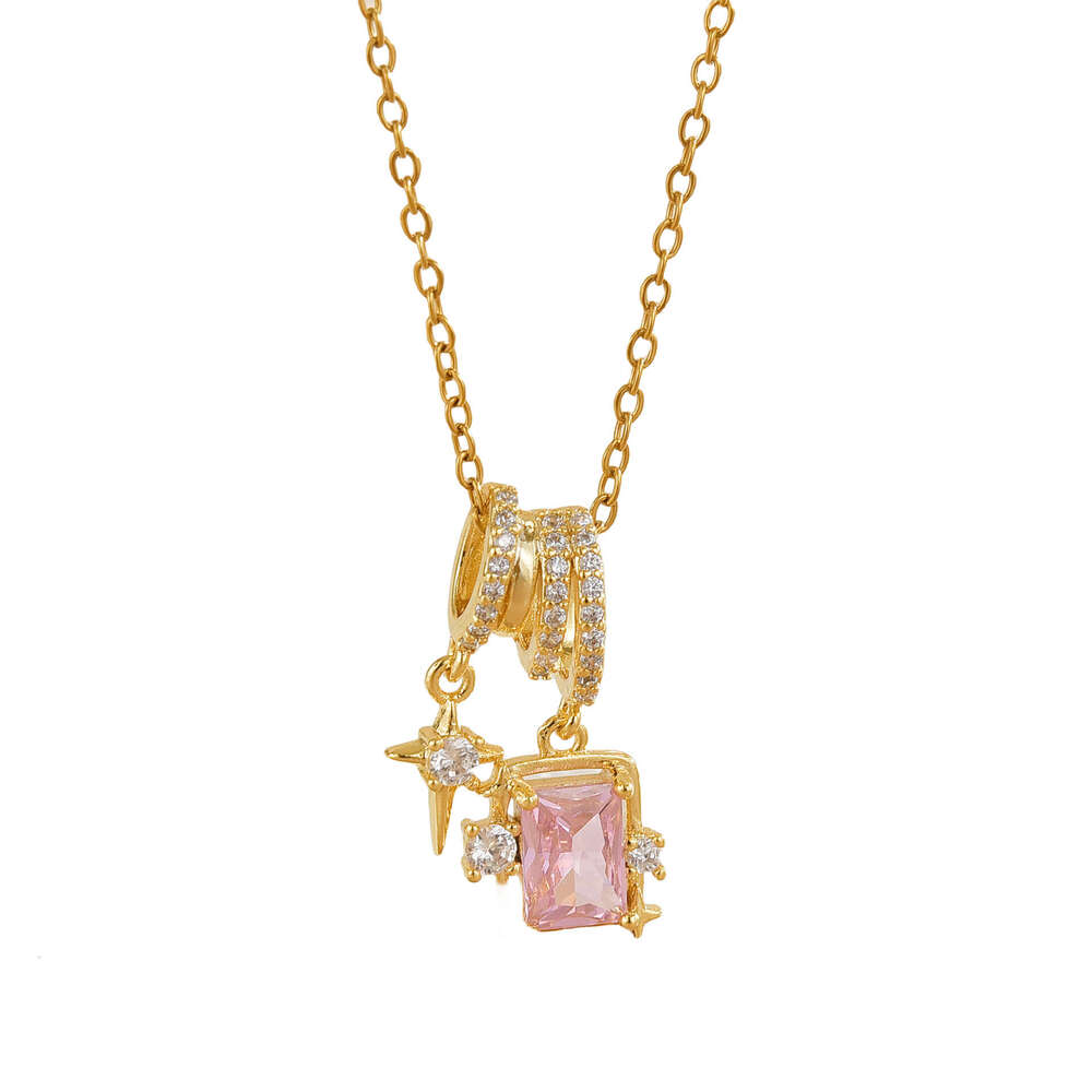 Korean Style Sweet Star Zircon Niche Design Sugar Cube Titanium Steel Necklace For Women Fashionable Temperament Collarbone Chain 5Bc