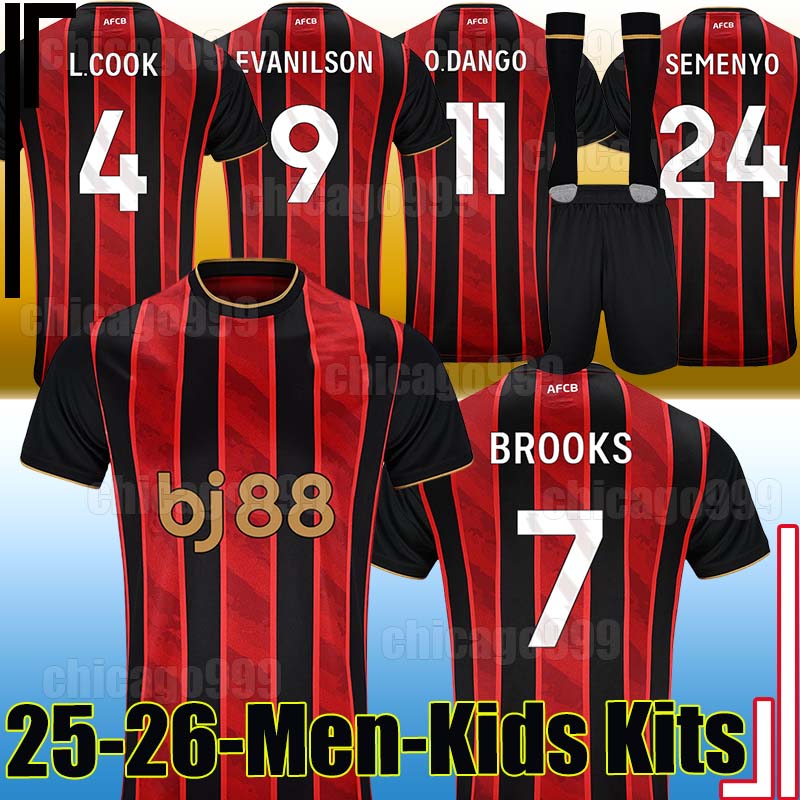 25/26 Bourne Mouths Soccer Jerseys EVANILSON SEMENYO BROOKS L.COOK KLUIVERT BILLING SCOTT 2025 2026 Home Men Kids Kits Socks Sets football shirts
