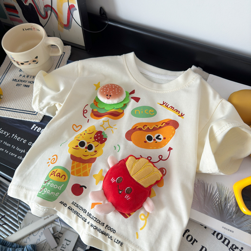 Boys and girls T-shirt doll short sleeve children's summer short sleeve T-shirt children's loose cartoon top printed design baby designer cl