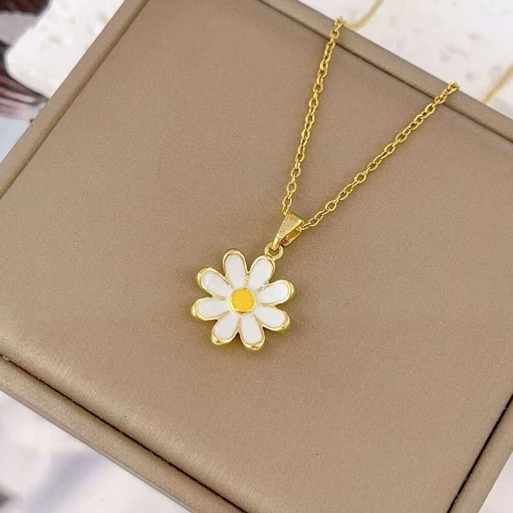 Accessories Simple White Oil Drop Flower Necklace Fashion Japanese And Korean Small Daisy Single Layer Collarbone Chain For Women Ea4