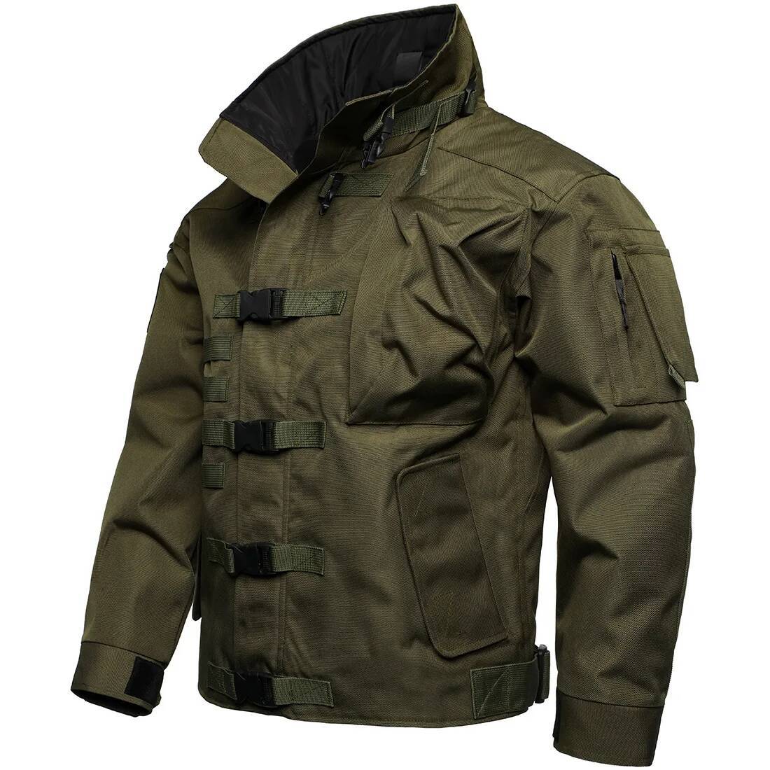 American Windproof Waterproof Outdoor Mens Stand-Up Collar Fishing Mountaineering Multi-Functional Canvas Jacket