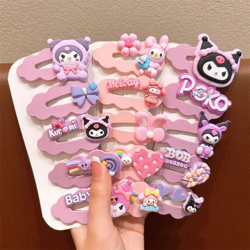 Sanrio 2025 New Sanrio Childrens Hair Clip Cute Kuromi Cartoon Hair Clip Set Sweet Beauty Childrens Cloud Clip Hair Accessoriesw250716