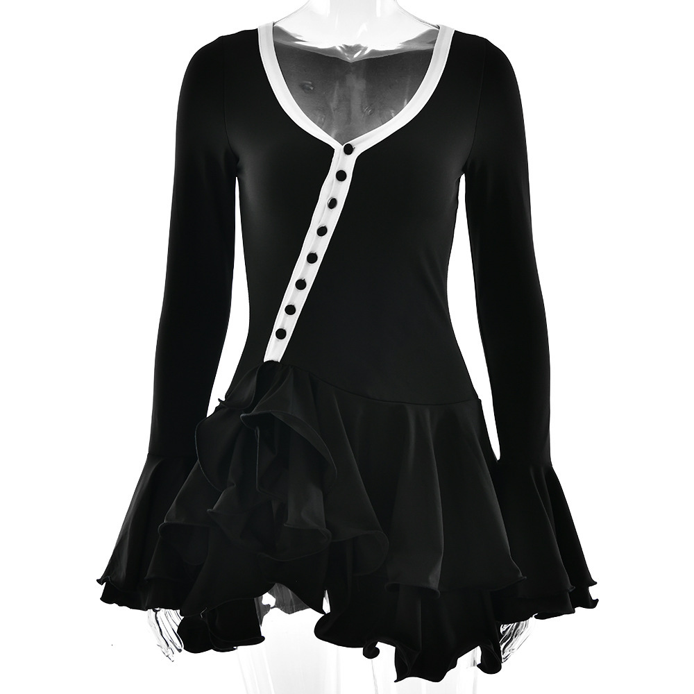 2025 European and American Cross-Border Summer New Hot-Selling Flared Sleeve Waist-Cinching Short Dress Foreign Trade Sexy Hot Girl Single-Breasted fo