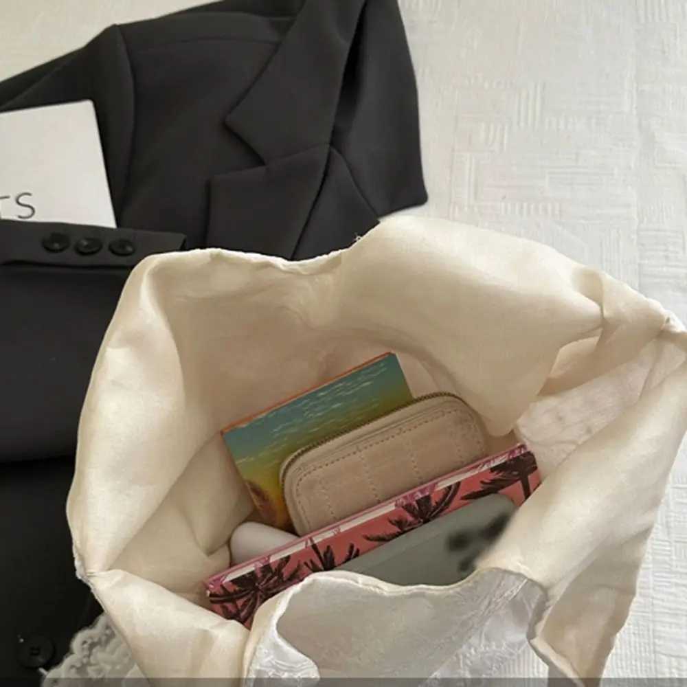 Shopping Tote Bag Lace Shoulder Bag With Ribbon Korean Style Simple Canvas Handbag Cloth Simple Large Capacity Bag Daily