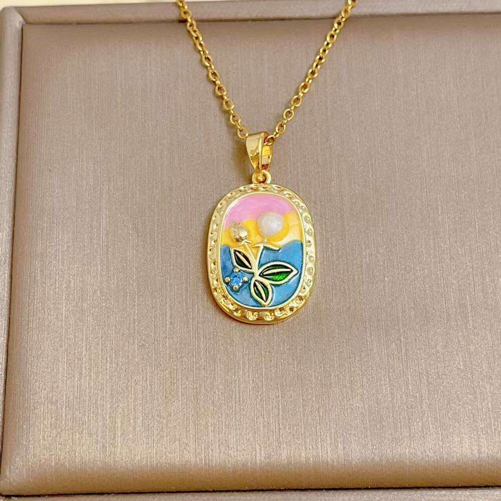 Monet's Garden Vintage Necklace Natural Baroque Pearl Light Bead Oil Painting Style Collarbone Chain Ebd
