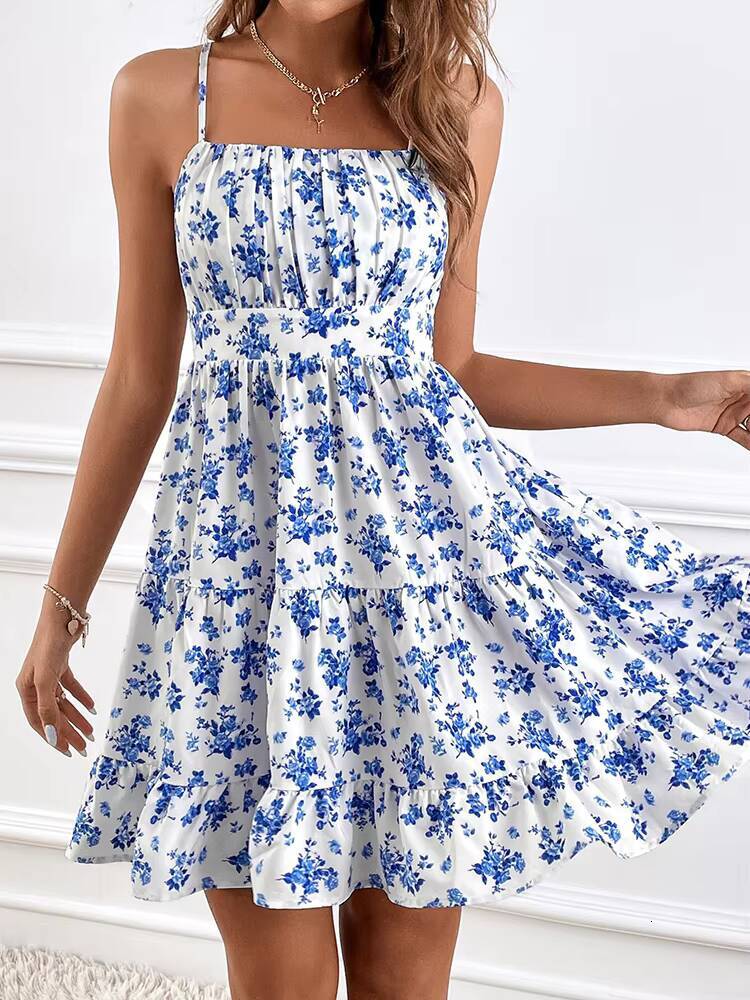 New Women Summer Floral Spaghetti Strap Sexy Dresses,Mini Dress,Beach Dress,Woman Clothing,Short Dresses,Clothes,Sundress dongdumaoyi