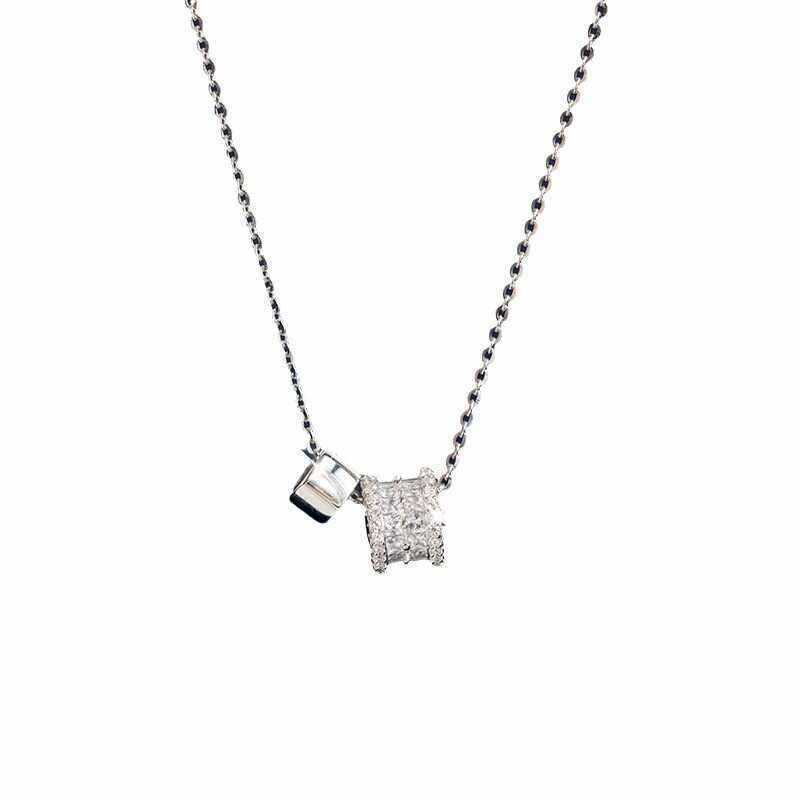 Silver - Toned Dual Cylinder Pendant Necklace With Rhinestone - Encrusted And Polished Accents Elegant Daily And Special Occasions Gift For Her ashion