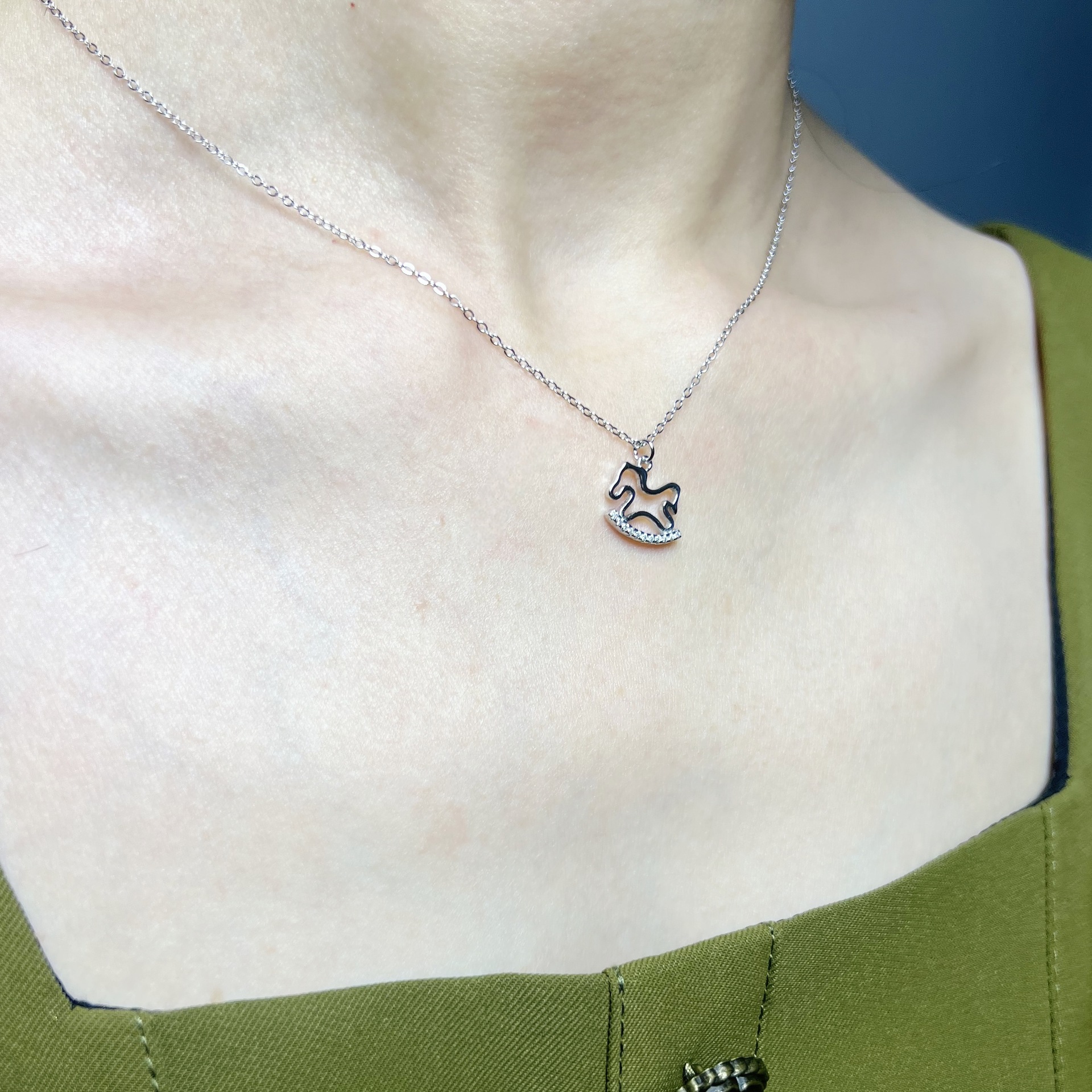 Delicate Silver - Toned Open - Work Rocking Horse Necklace With Rhinestone - Encrusted Base Charming Gift For Daily Wear And Special Occasions Fashion