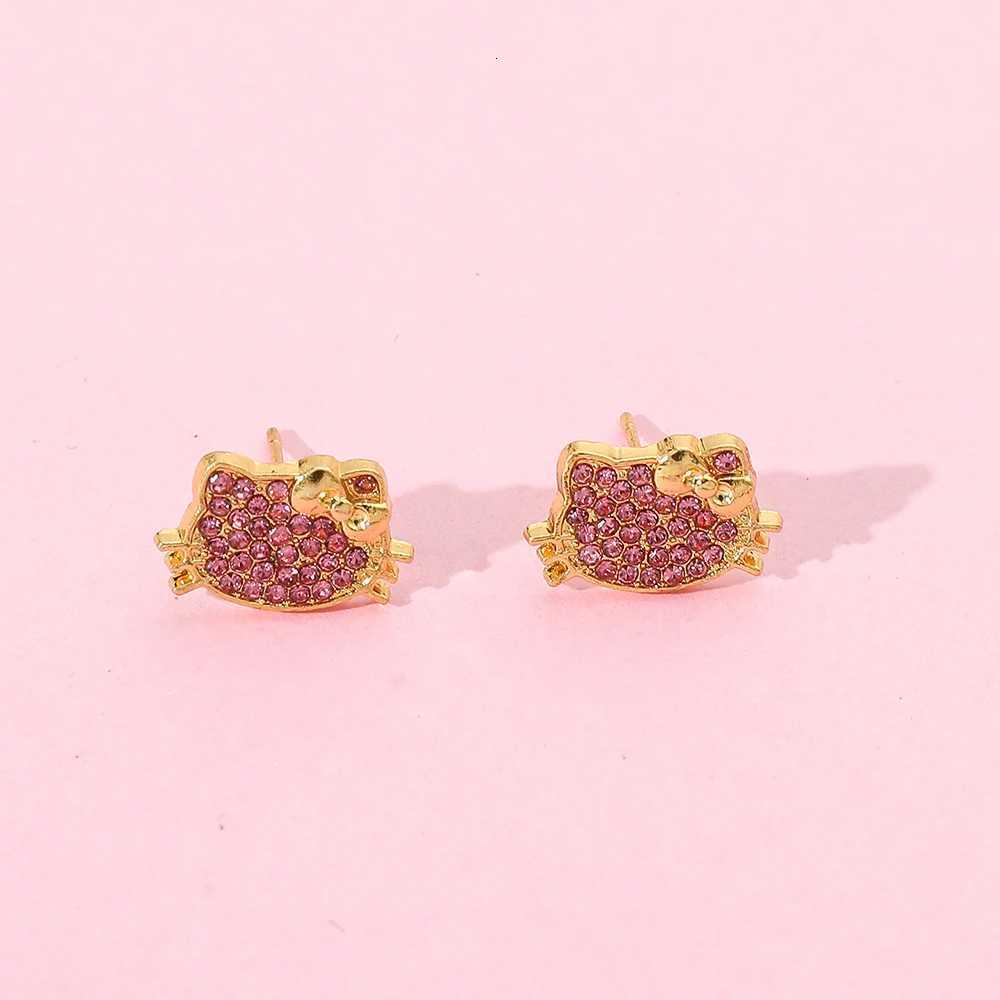 Sanrio ute Sanrio Hello Kitty Cartoon Earrings Y2K Sweet Spicy Girl Alloy Earrings Kawai Minimalist Fashion Gold Color Diamond Jewelry w250716