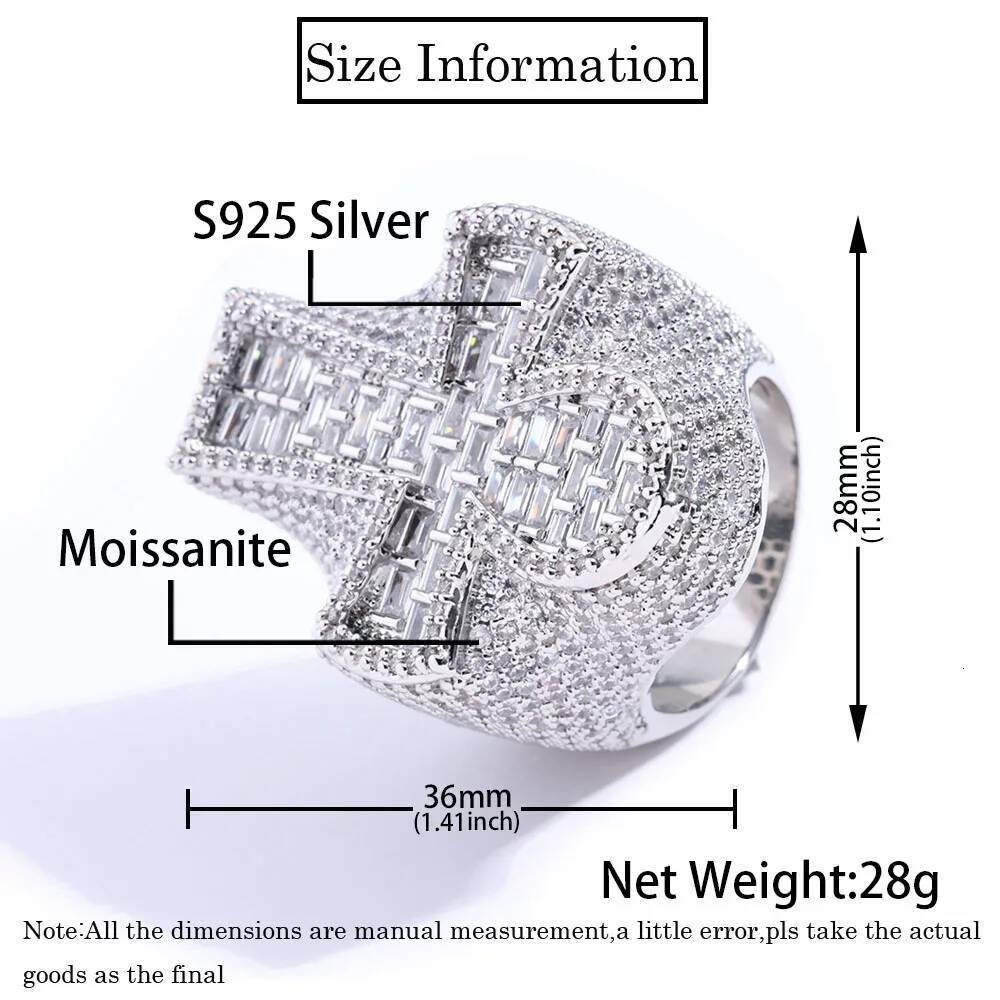 Hip Hop Style Luxury Cross Chilled Ring 925 Silver VVS Moissanite Ring Suitable For Both Men And Women Tested by Tester