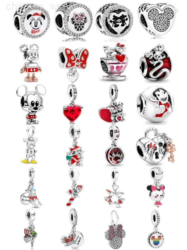 Disney 925 Silver Red Bow Bead Heart Pendant Suitable for European Original Bracelet DIY Accessories Womens Exquisite Jewelry W20250716