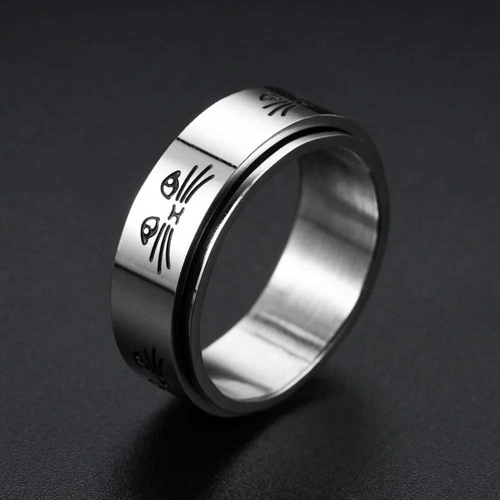 Hollow out cat Animal Stainless Steel Anti Stress Ring For Girl Anxiety Relief Spinning Knuckle Ring Fidget Metal Spinner Anillo S250716