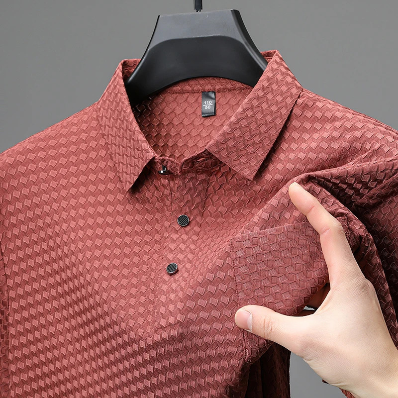 Elastic Mens Summer Ice Silk Short-sleeved T-shirt Middle-aged Dad Wear Lapel Polo Shirt Cool Top Clothes 250716