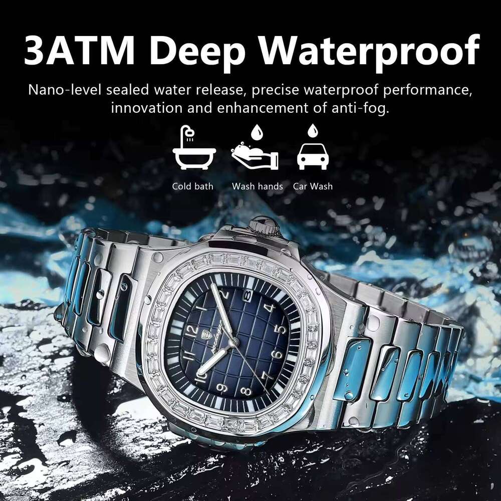 DHgargets Men's Luxury Square Watch - 50M Waterproof Stainless Steel Quartz Wristwatch with Date & Luminous (Model 925)