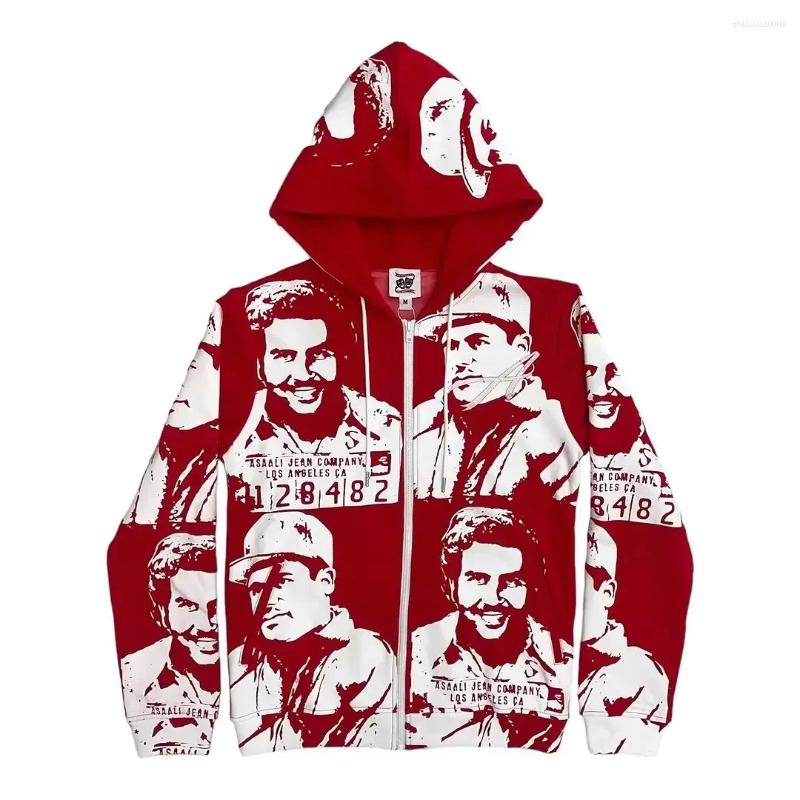 Men's Hoodies Gothic Retro Long Sleeved Printed Hoodie Harajuku Hip Hop Oversized Pattern Zipper Casual Sports High Quality