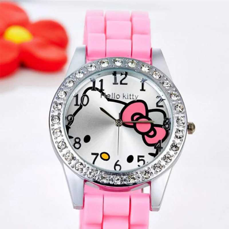 Sanrio Hot selling childrens watches cute cartoon Hello Kitty pink silicone watches suitable for girls quartz watches w250716