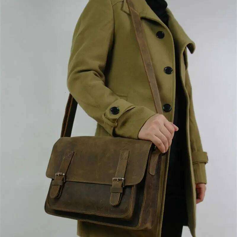 Vintage Crazy Horse Men Shoulder Crossbody Men's Messenger Genuine Leather Bag male Leisure Cowhide 2020