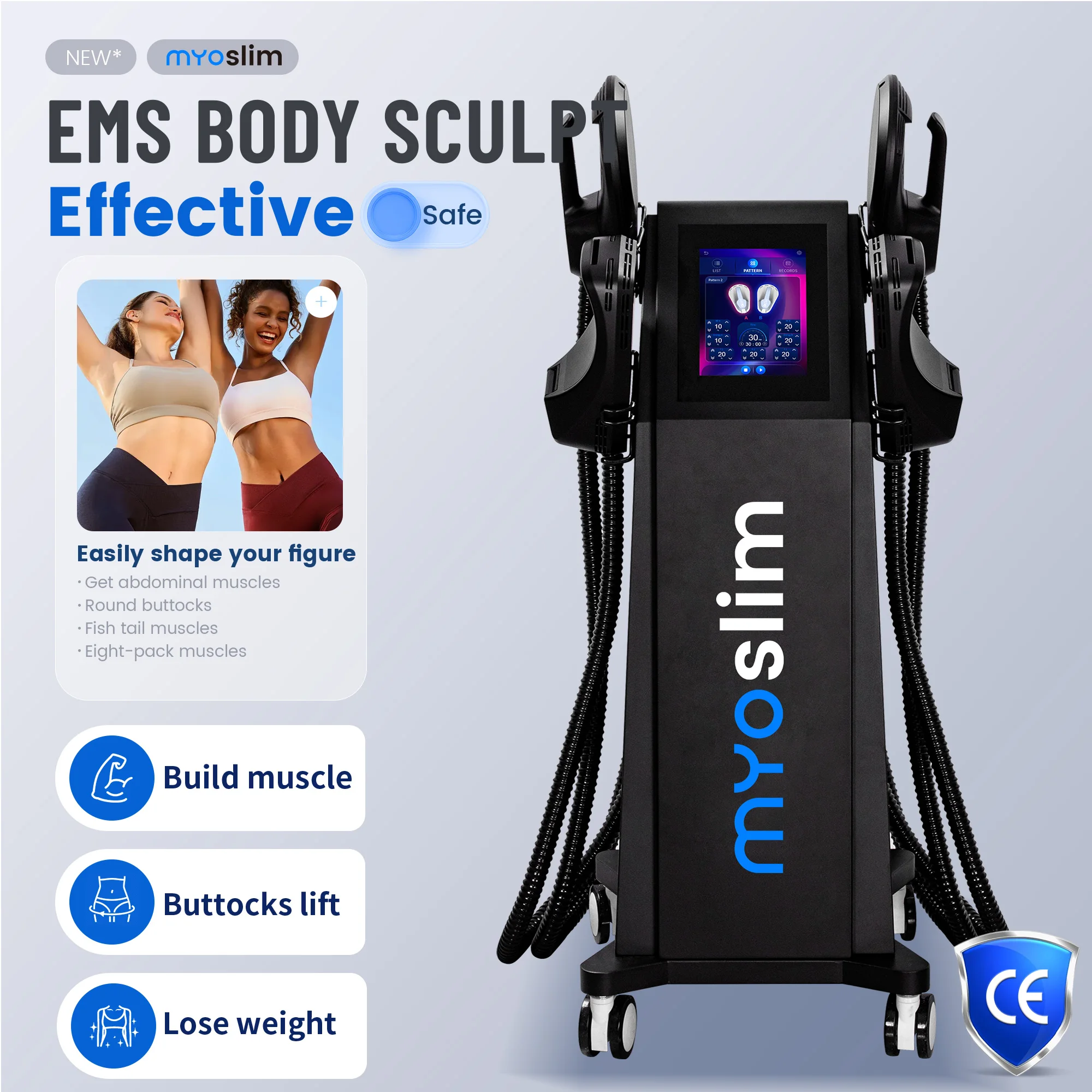 HIEMT 6500W RF 15T 200HZ MYOSLIM Body Shaping Machine Muscle Growth Fat Burn High-Intensity Electromagnetic Stimulato
