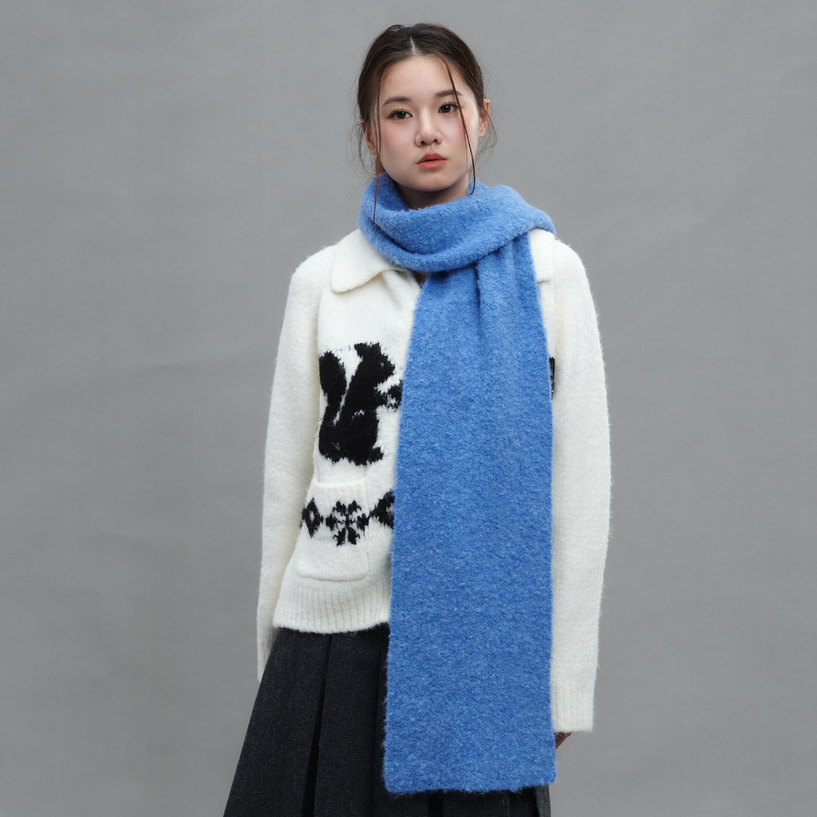 K1371 Manufacturer's self-made high-end design pure color retro wool blend autumn and winter warm knitted neck scarf for women