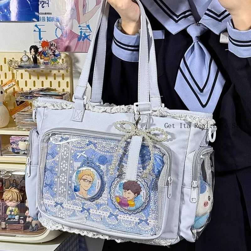 Italife New Women Cute Lace Ita Bag with Pearl Bow Girl Itabag with Insert for Pin Display Comic Con Large Tote Big H204