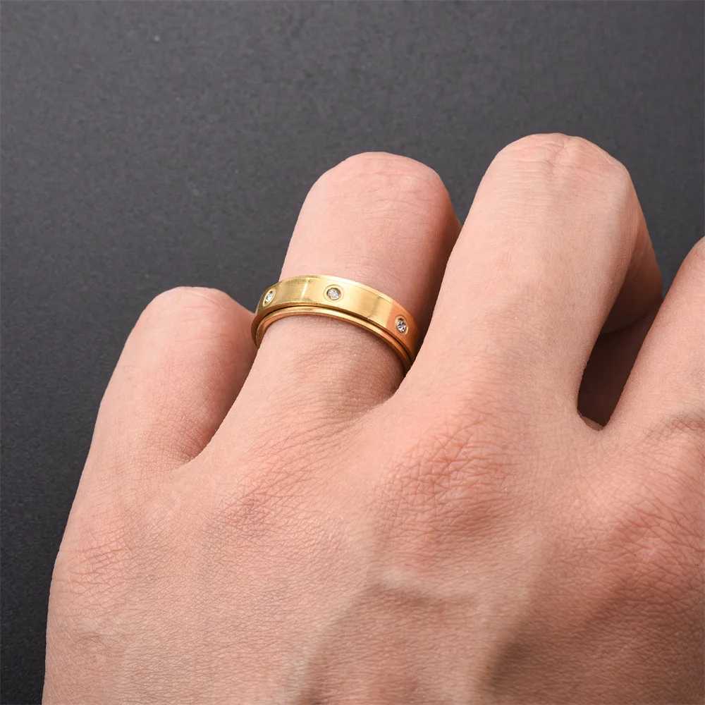 Crystal Anxiety Relief Spinning Ring For Couples Stainless Steel Rotate Freely Fidget Spinner Metal Rings Anillo Antiestres S250716