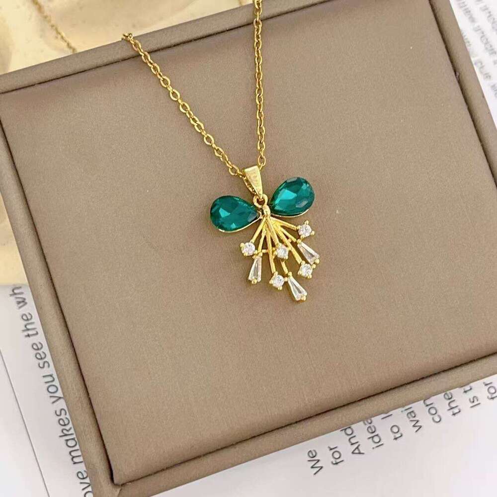 Korean Version Emerald Zircon Balloon Copper Pendant Necklace For Women Fresh Style Clavicle Chain Jewelry Gold Plated 4B1