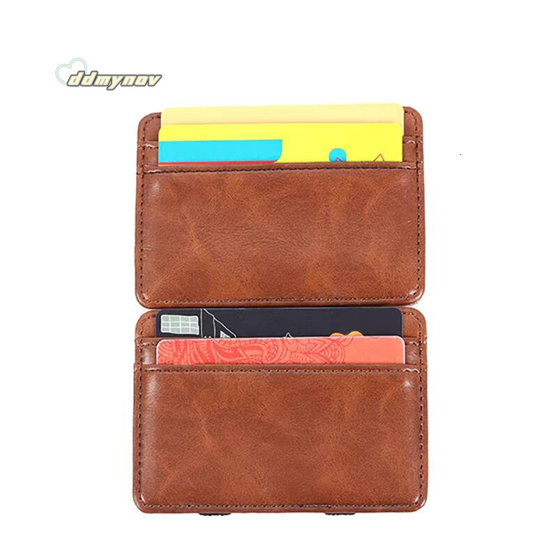 Ultra Thin PU Leather Women Men Magic Wallets Mini Small Coin Purses Portable Short Business Credit Card Holder Clutch Bag Case ddmynov