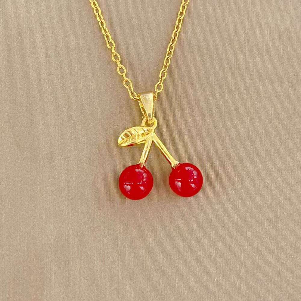 Minimalist High-End Niche Necklace Geometric Cherry Inlaid Design Long Clavicle Chain Versatile Women's Jewelry D05