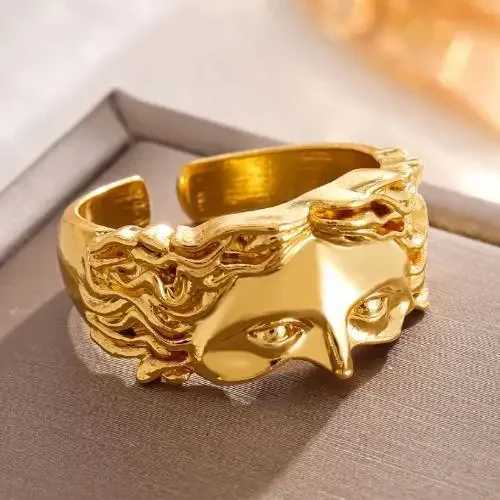 Vintage Gold Color Jesus Half Face Open Ring for Men Women Retro Religious Belief Jewelry Pure Copper Finger Rings Bands Gifts S250716