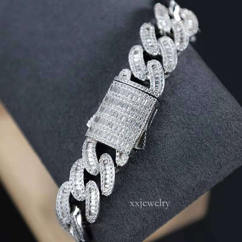 Hip hop jewelry braceletTop jewelry bracelet necklaceCustom 16mm Vvs Moissanite Iced Out Dia Necklace Arc Sterling Sier Baguette Cuban Chain