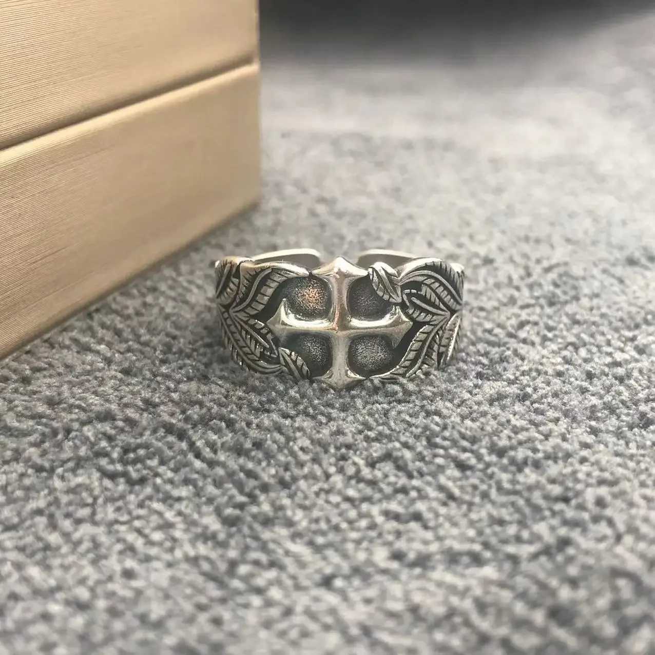Punk Hip Hop Style Fashion Cross Thai Silver Ring Vintage Personalized Open Rings S250716