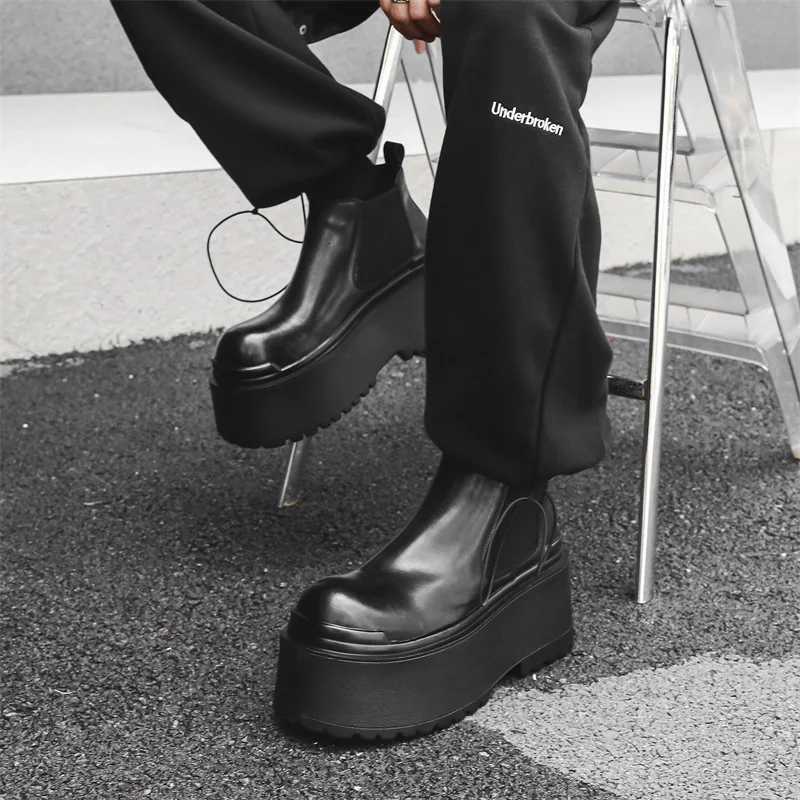 2024 Mens Leather Heightening Super Thick-soled Chelsea Ankle Boots Muffin Shoes Short Boots W250716