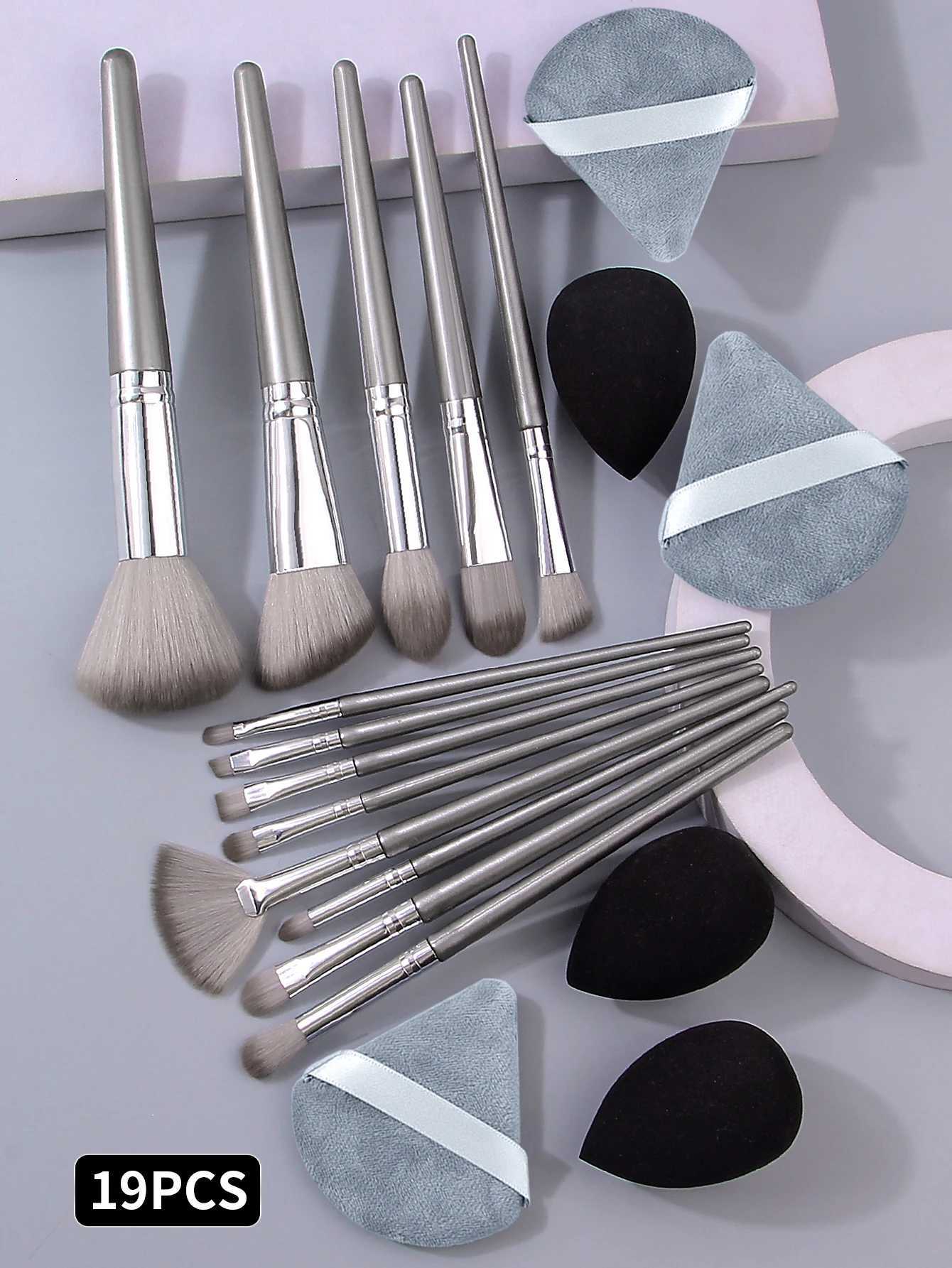 19Pcs Vegan Makeup Brush Sponge Kit /Travel - Pro Synthetic Brushes 3 Dual Blenders Puffs 6-in-1 Gift Set XJ2500716