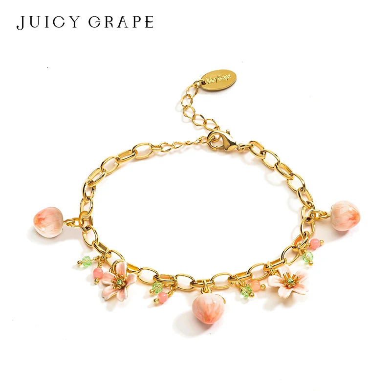 JUICY GRAPE Peach Bracelet for Women Summer Original Sweet and Cute Fruit Peach and Peach Blossom Jewelry French Style 250712