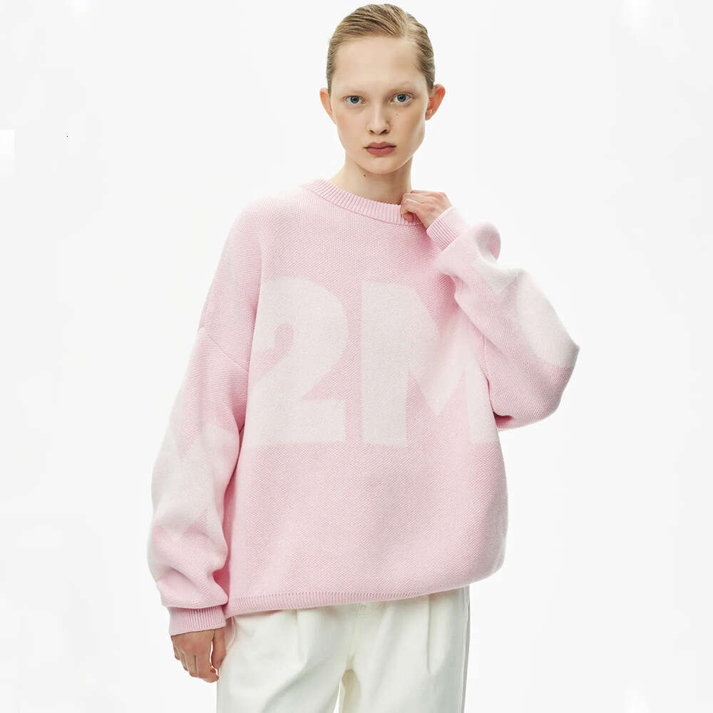 Autumn Winter Knitted Fashion Versatile Color Block Elegant Round Neck Loose Letter Sweater B5