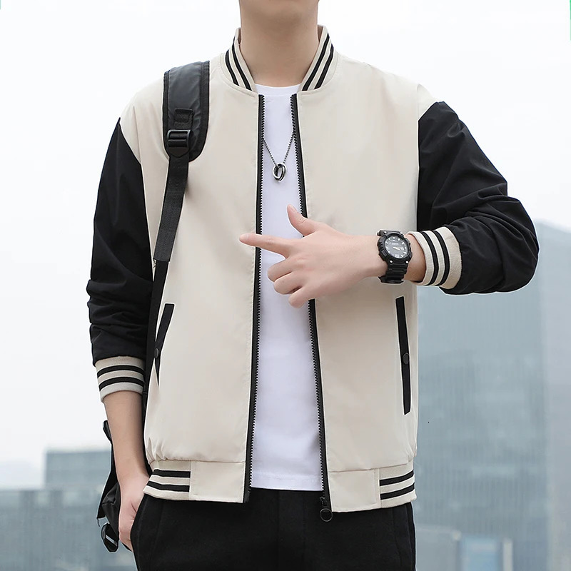 Spring and Autumn Jackets Mens Coats Baseball Collar Striped Patchwork Fashion Clothing Trends Slim Fit 250716
