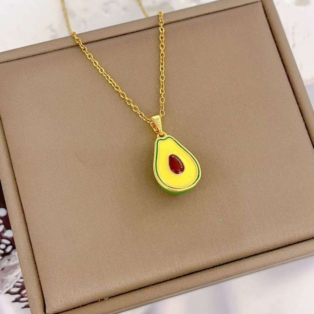 2025 Hot Selling Simple Fresh Style Oil Drop Avocado Pendant Necklace Cute Sweet Jewelry 1D8