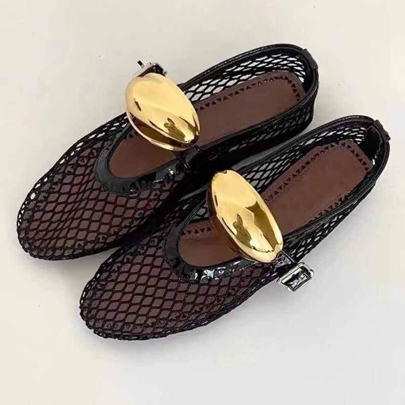 Luxury Brand Designer Shoes Temu New Large Size Women's Shoes Mesh Ballet Flats With Buckle Patent Leather Trim Comfortable Breathable Hollow Des