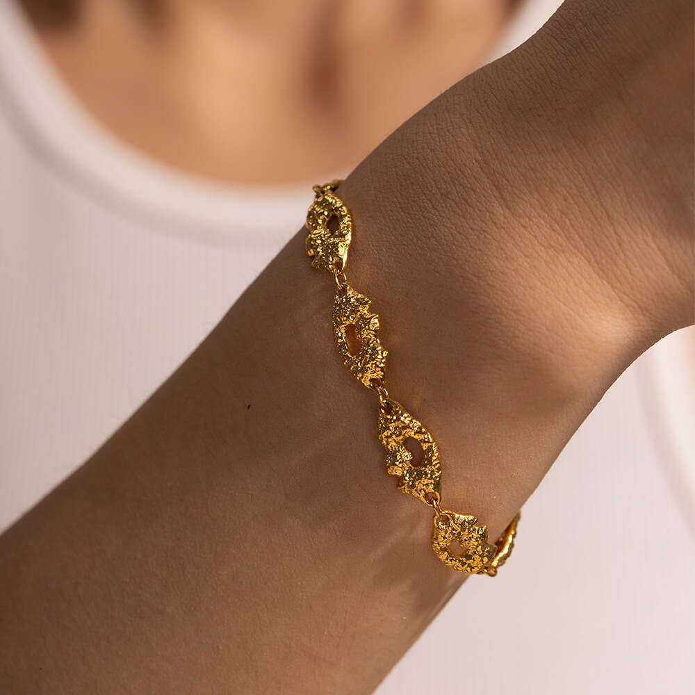 New Stainless Textured Bracelet Niche Exaggerated Style Matte Design Titanium Steel Gold-Plated Jewelry