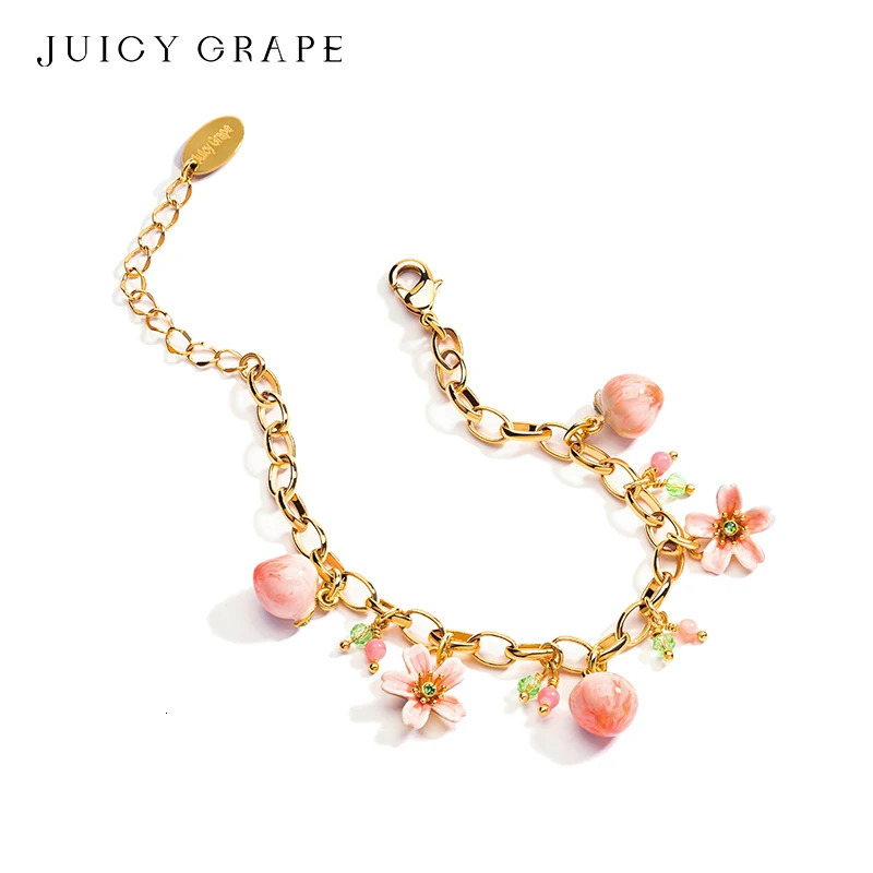 JUICY GRAPE Peach Bracelet for Women Summer Original Sweet and Cute Fruit Peach and Peach Blossom Jewelry French Style 250712