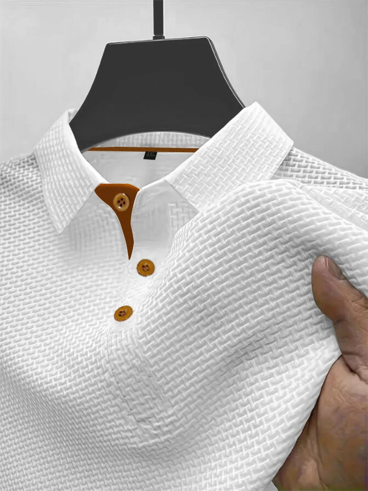 Summer ice silk lapel mens short-sleeved T-shirt mens clothing top 250715