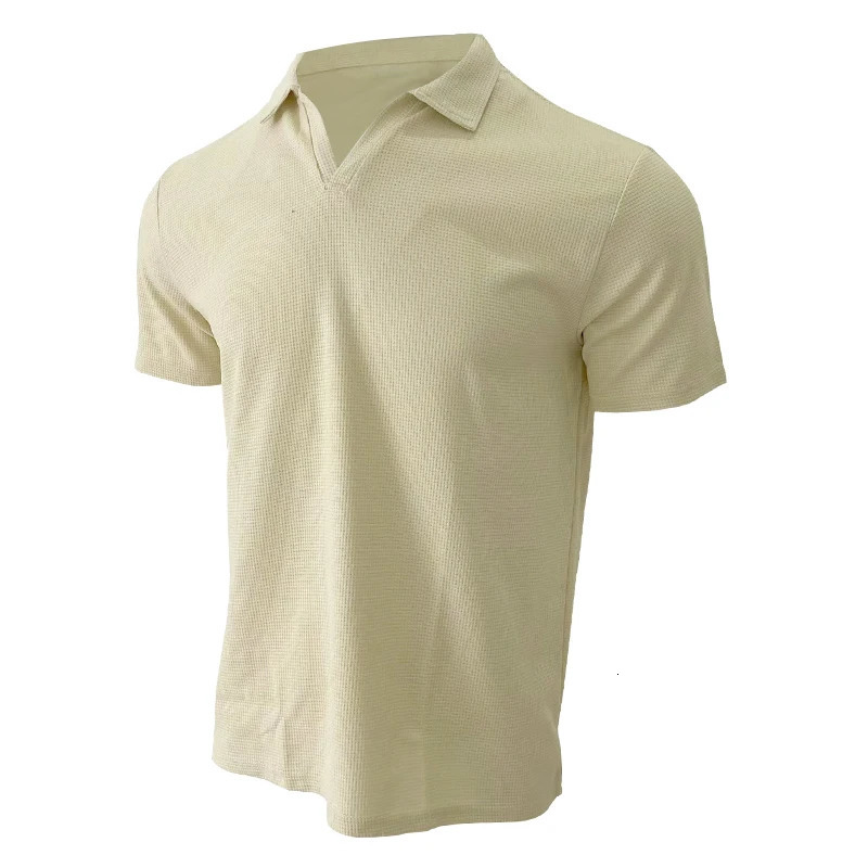 24 cross-border European and American summer polo shirt lapel V-neck waffle short sleeve mens T-shirt 250716