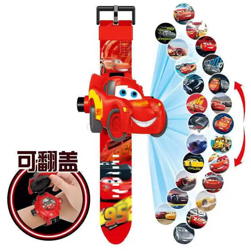 Disney 24Pictures 3D Projection Childrens Toy Student Digital Watch Gift Cars Lightning Mcqueen Wrist Watch 3D Projection Watch W20250716