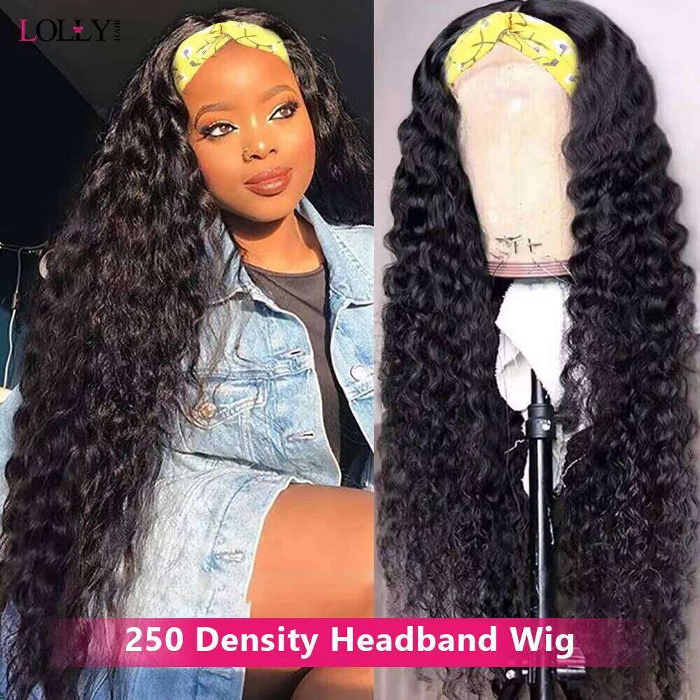 250 Density Headband 30 32 Inch Deep Wave Ready To Wear Kinky Curly Wigs Human Hair