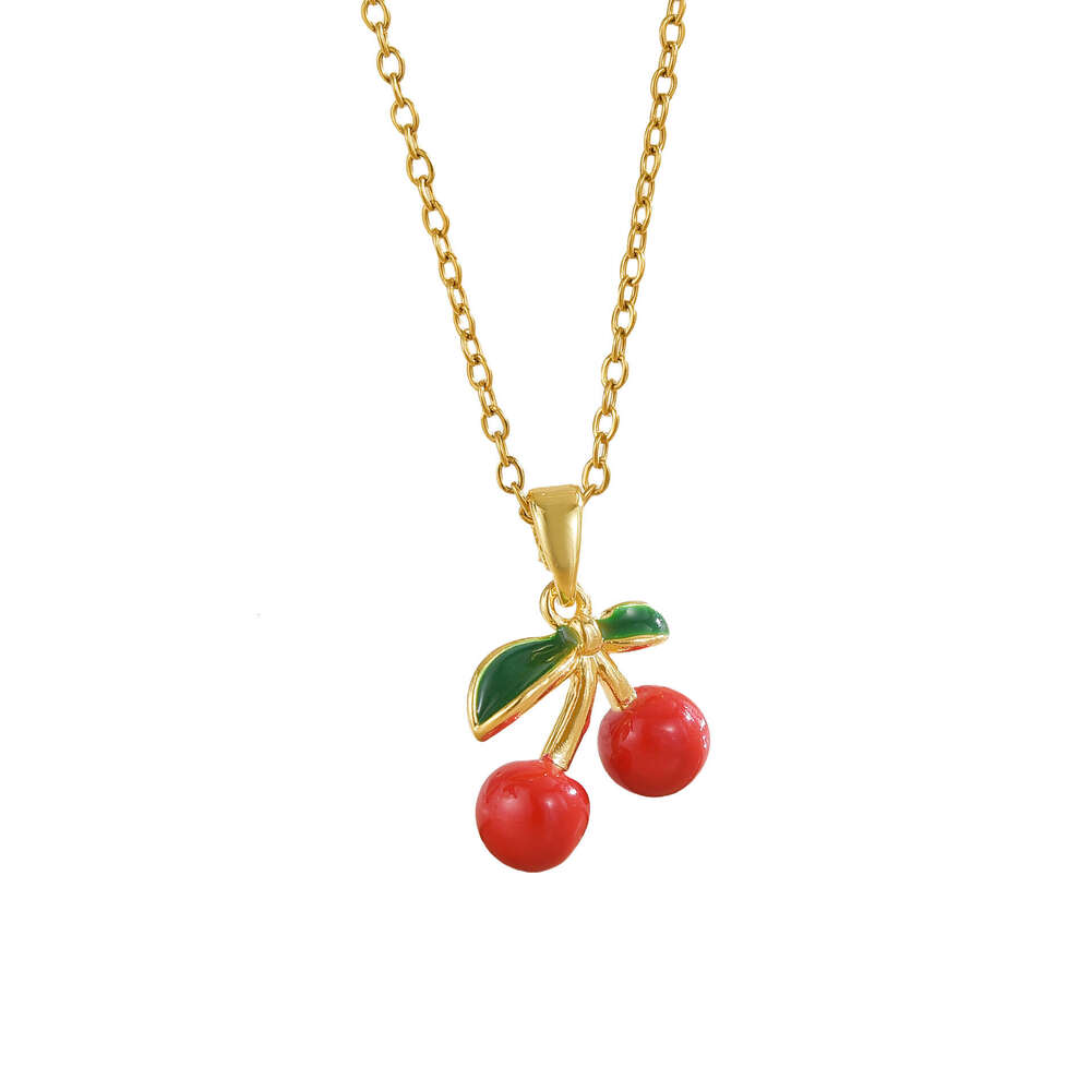 New Pearl Cherry Pendant Necklace For Women Summer High-End Light Collarbone Chain Choker Ab7