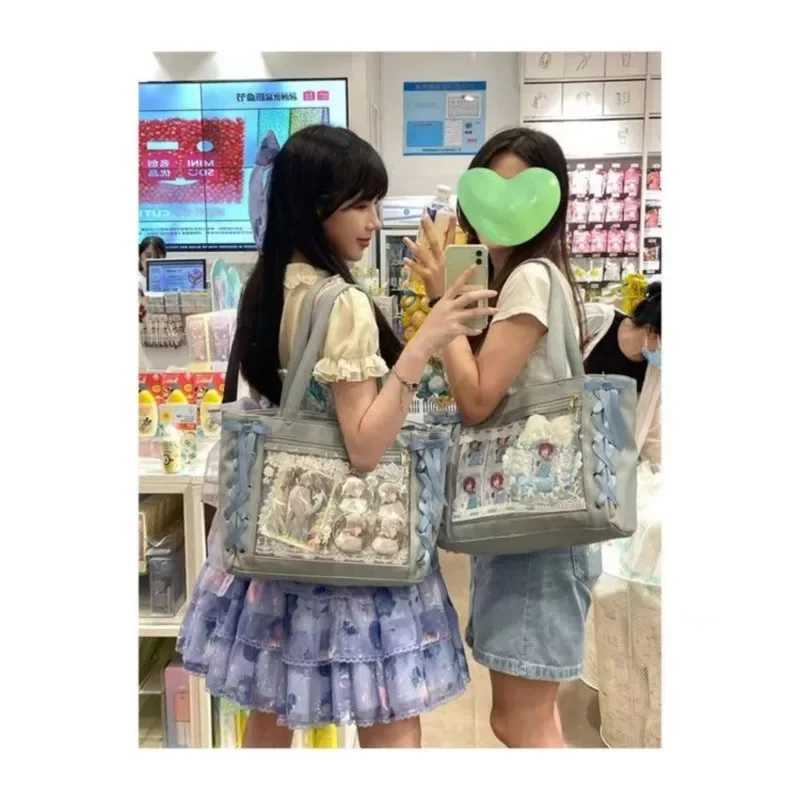 New Y2K Sweet Lolita Pink Ita Bag Women Japanese Transparent Large Capacity Tote Bag Ladies Harajuku Handbag